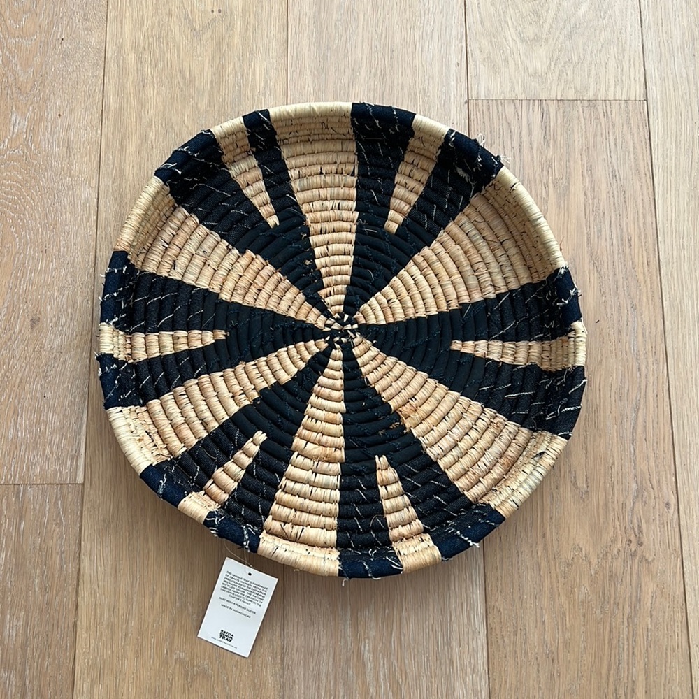 Rafia and Denim woven basket, woven tray, home decor basket